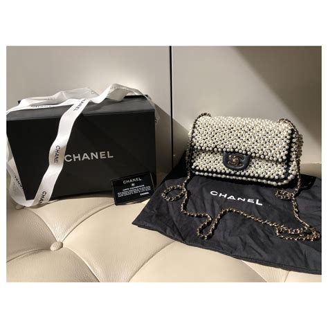 chanel sand bag with pearls|Chanel pearl bag price.